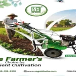 SS GOLD SSG005D Power Weeder being operated by a farmer in a cultivated agricultural field, showcasing efficient soil cultivation, weed control, and modern farming technology.