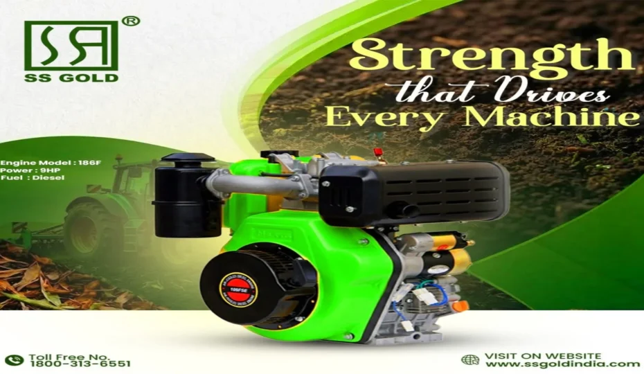SS GOLD 9HP Diesel Engine Model 186F designed for power weeders, water pumps, and agricultural machinery, offering powerful performance, fuel efficiency, and long-lasting durability.