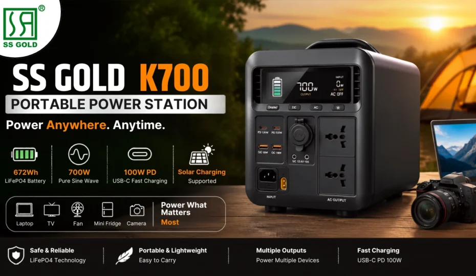 SS GOLD K700 Portable Power Station with 672Wh LiFePO4 Battery and 700W Pure Sine Wave Inverter