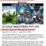 News Economic India featuring SS GOLD Industries Pvt. Ltd., showcasing its SS GOLD agricultural machinery, BULOCK electric rickshaws, and EV SPORTS electric scooters under the Corporate Connect section.
