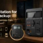 Portable power station for home backup powering essential appliances including fan, laptop, Wi-Fi router and LED lights
