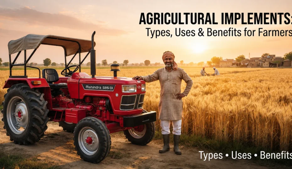Best farming equipment for modern agriculture in India with a farmer using agricultural machinery in a field