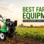 Best farming equipment for modern agriculture in India with an Indian farmer using a power tiller in a field