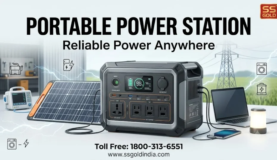 SS GOLD portable power station with solar panel for reliable backup power